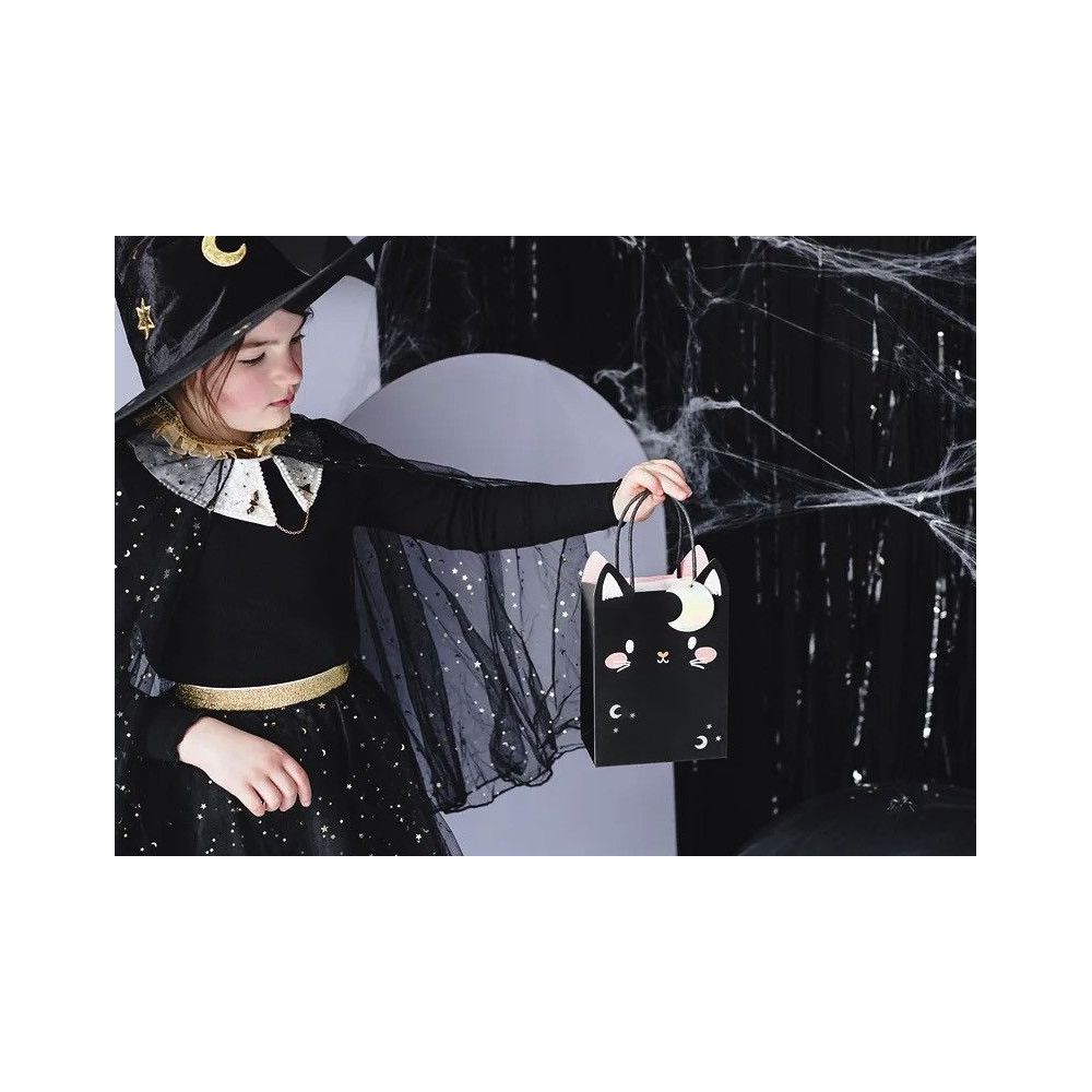 Torebka ozdobna na Halloween - PartyDeco - Kot, czarna, 8 x 14 x 18 cm