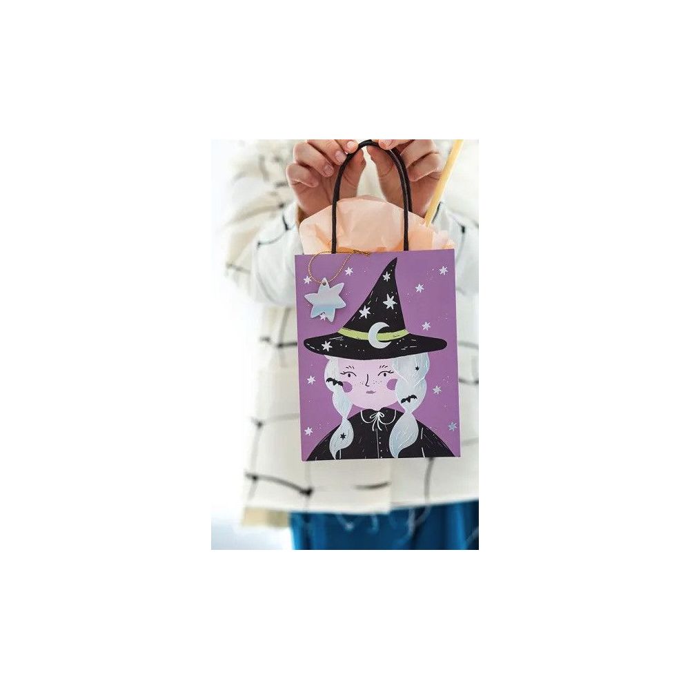 Decorative Halloween bag - PartyDeco - Witch, violet, 8 x 14 x 18 cm