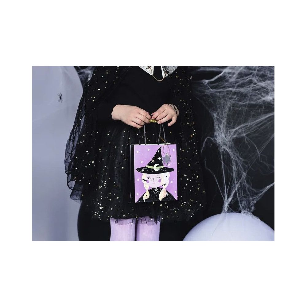 Torebka ozdobna na Halloween - PartyDeco - Czarownica, fioletowa, 8 x 14 x 18 cm