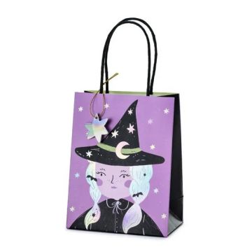 Decorative Halloween bag - PartyDeco - Witch, violet, 8 x 14 x 18 cm