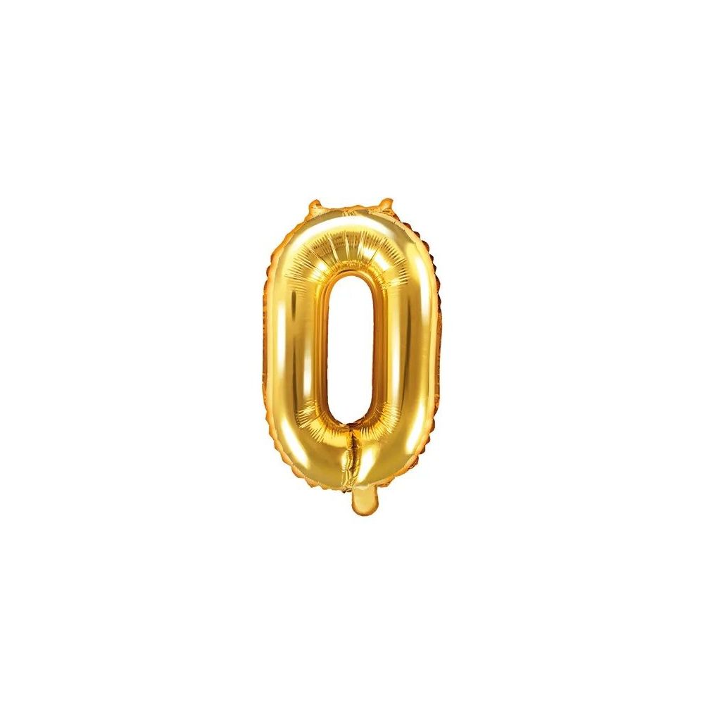 Balon foliowy cyfra 0 - PartyDeco - złoty, 35 cm