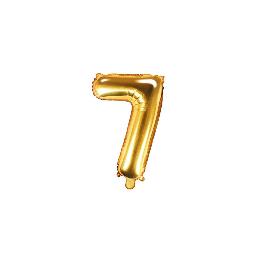 Foil balloon, metallic - PartyDeco - gold, number 7, 35 cm