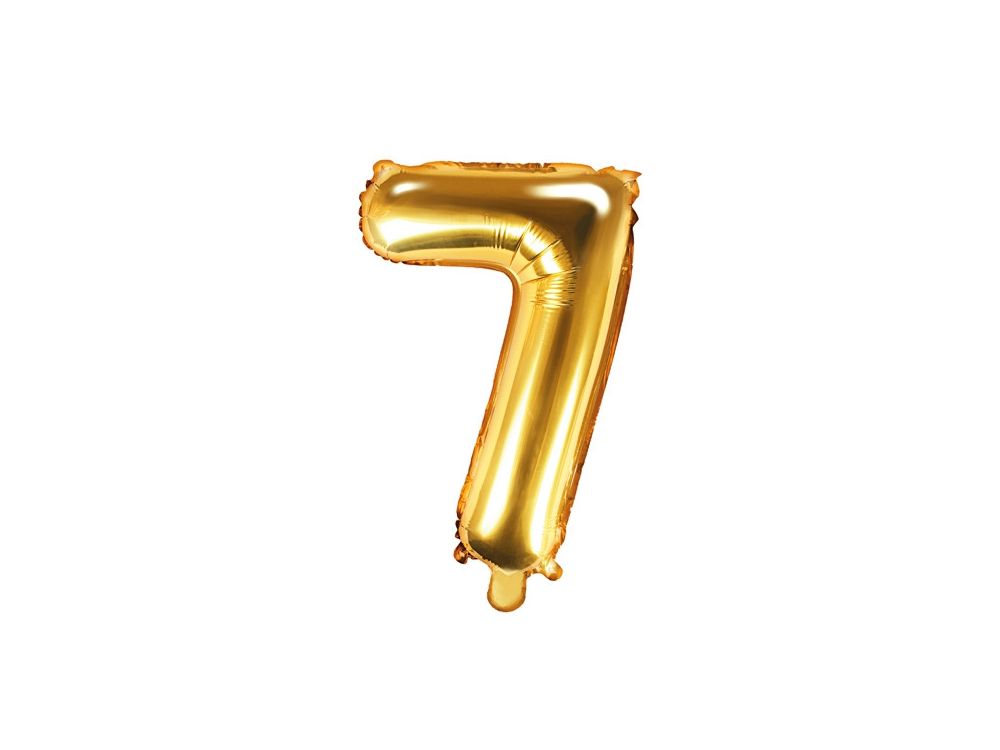 Foil balloon, metallic - PartyDeco - gold, number 7, 35 cm