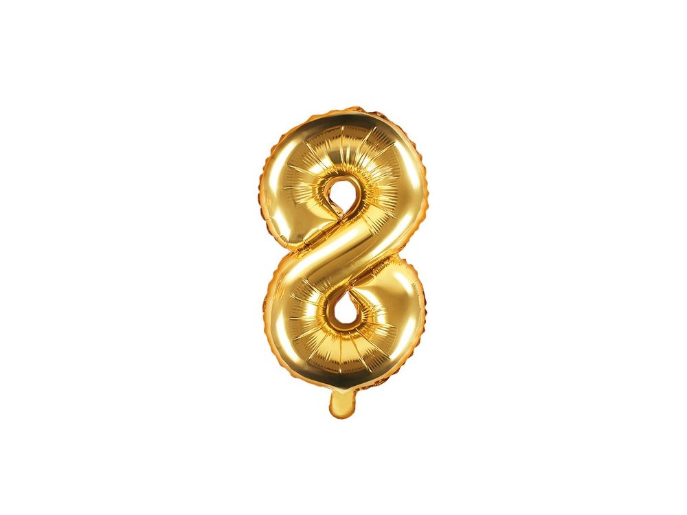 Balon foliowy cyfra 8 - PartyDeco - złoty, 35 cm