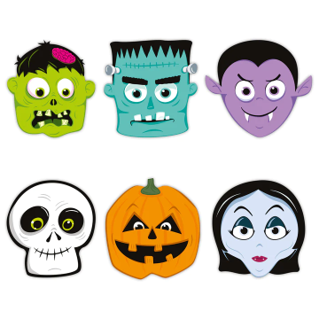 Paper masks for Halloween - Monsters, mix, 6 pcs.
