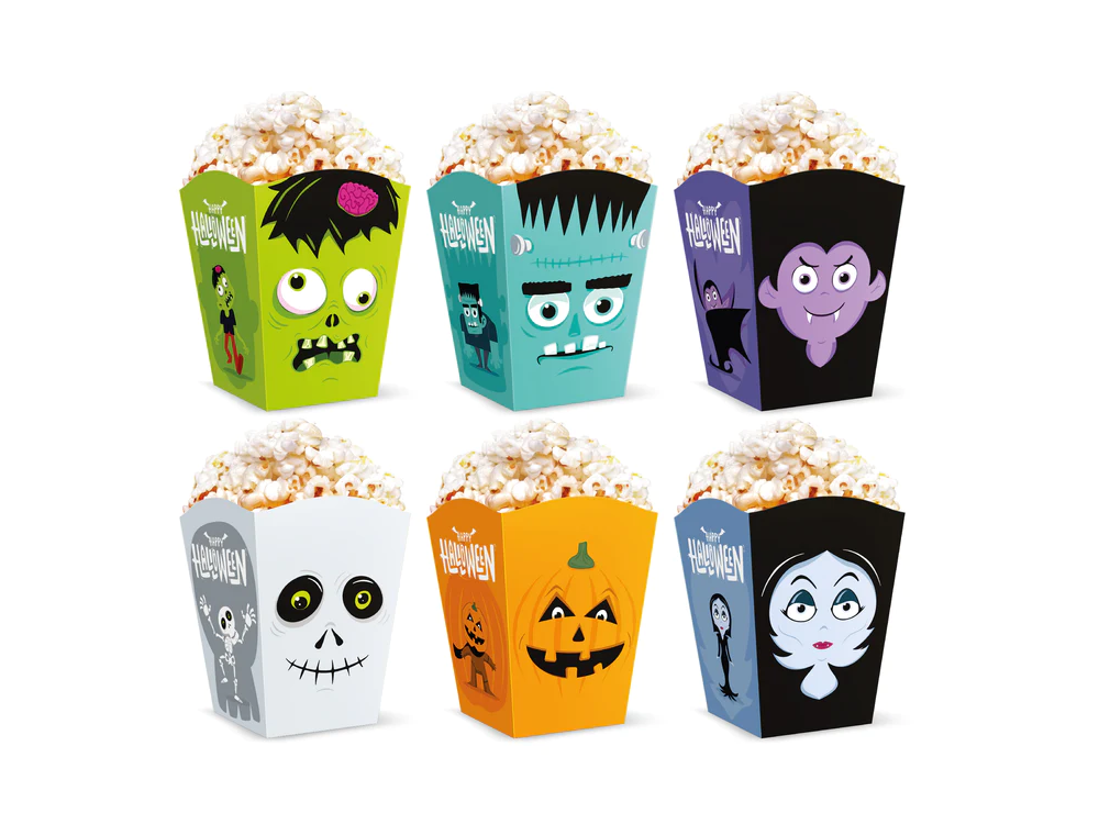 Popcorn boxes for Halloween - Monsters, mix, 6 pcs.