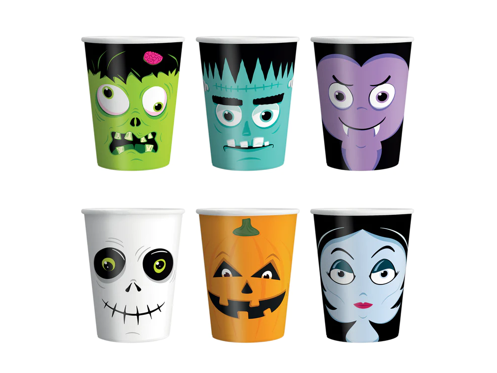 Paper cups for Halloween - Monsters, mix, 6 pcs.