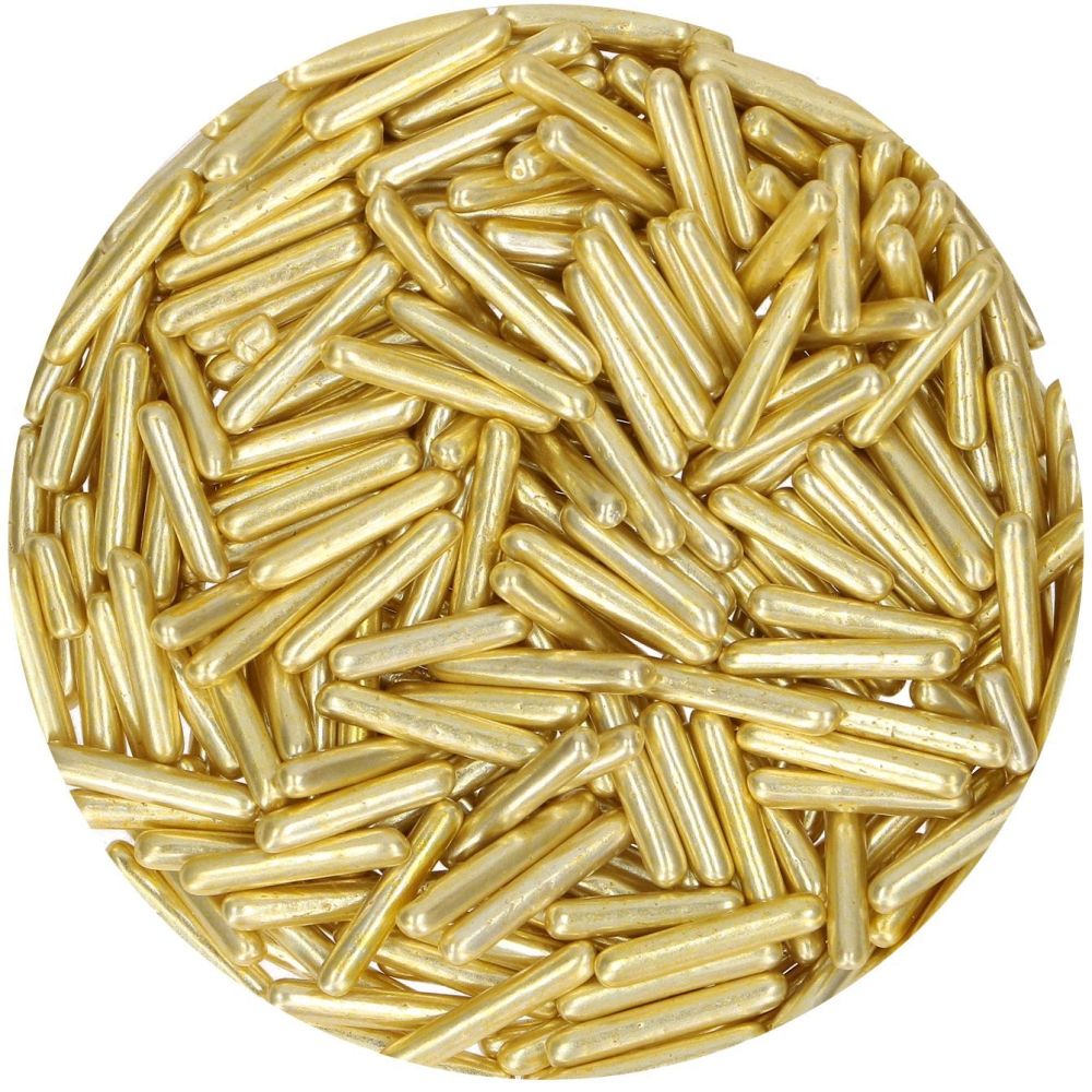 Sugar sprinkles, Rods XL - FunCakes - metallic yellow gold, 70 g