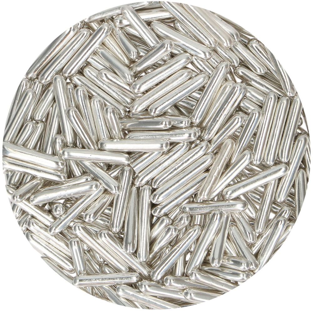 Sugar sprinkles, Rods XL - FunCakes - metallic silver, 70 g