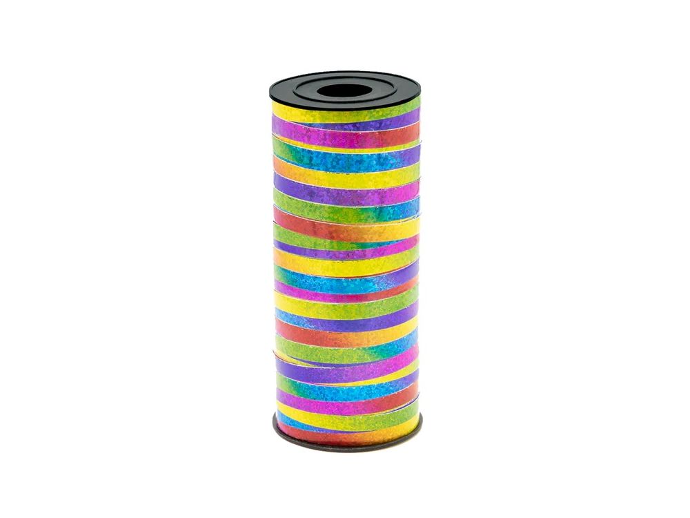 Plastic ribbon for balloons - holographic, multicolour, 5 mm x 92 m