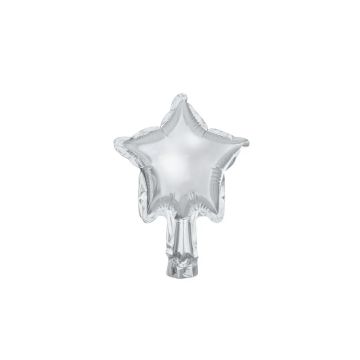 Foil balloon - PartyDeco - Stars, silver, 10 cm, 25 pcs.