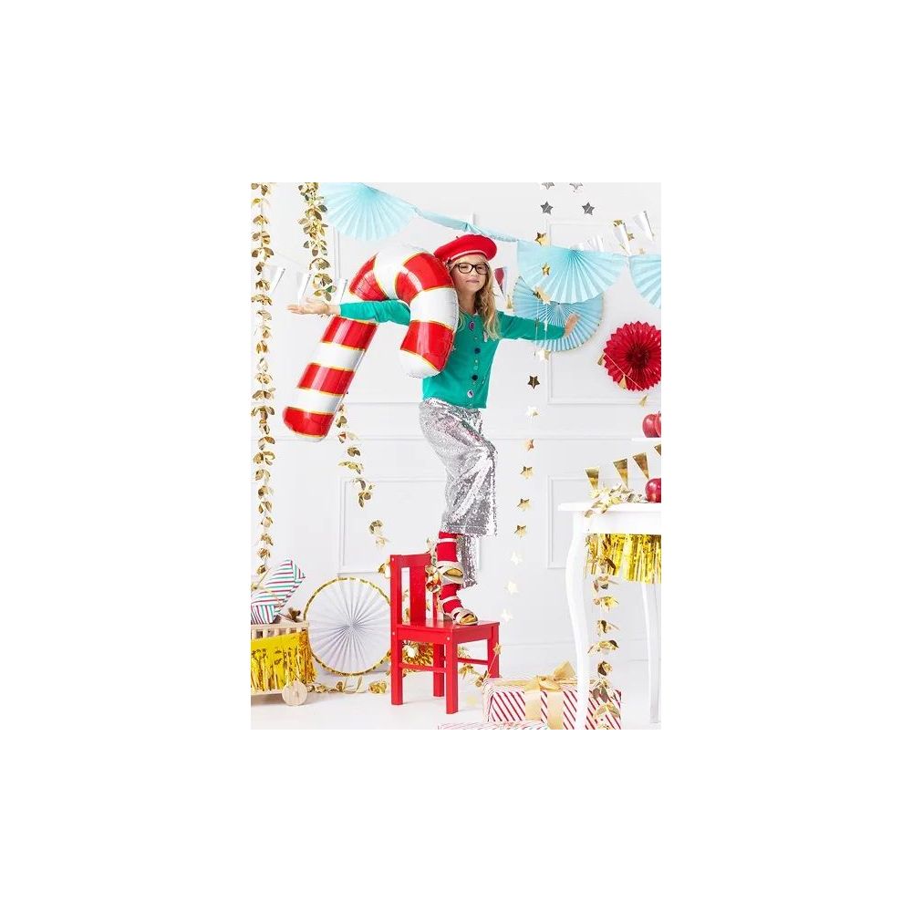 Foil balloon - PartyDeco - Sugar Cane, red, 50 x 82 cm