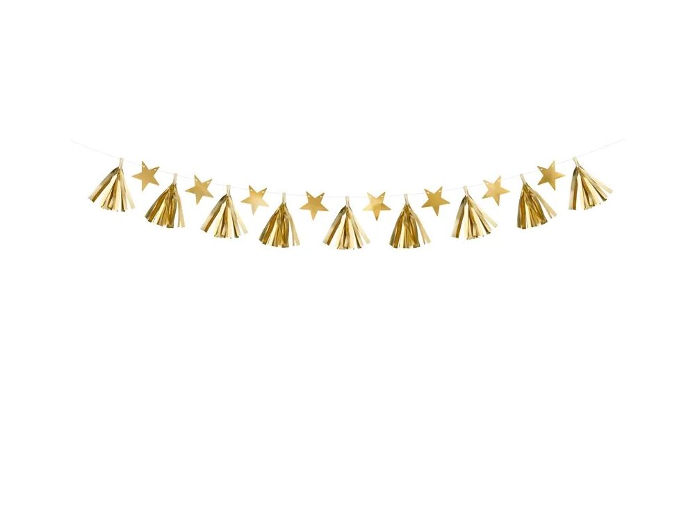 Decorative garland - PartyDeco - Stars, gold, 1.3 m