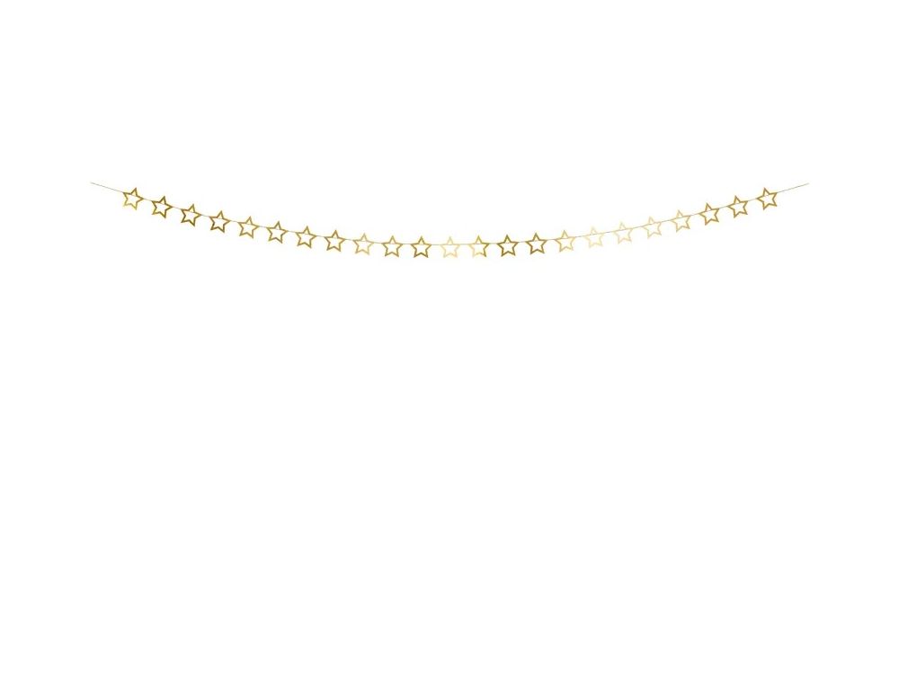 Decorative garland - PartyDeco - Stars, gold, 3 m