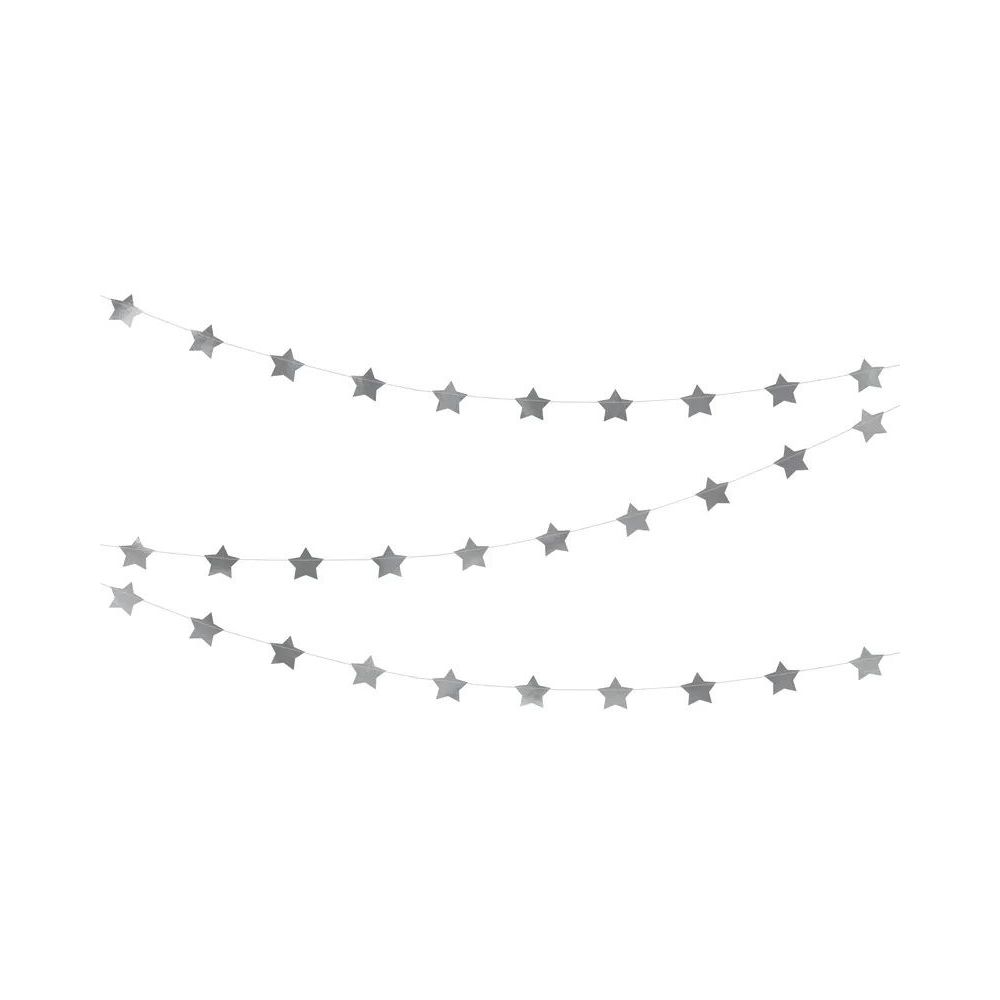 Decorative garland - PartyDeco - Stars, silver, 3.6 m