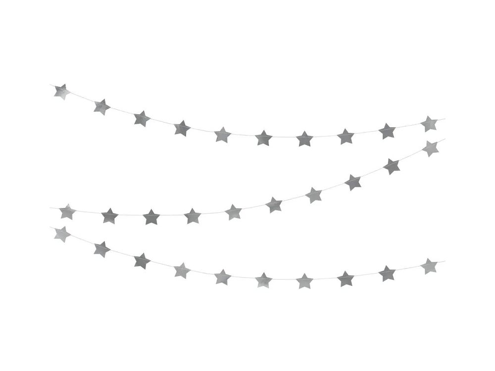 Decorative garland - PartyDeco - Stars, silver, 3.6 m
