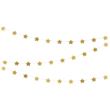 Decorative garland - PartyDeco - Stars, gold, 3.6 m