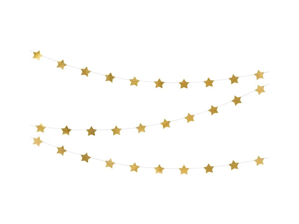 Decorative garland - PartyDeco - Stars, gold, 3.6 m