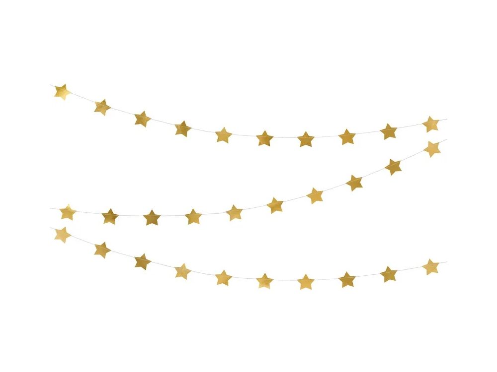 Girlanda dekoracyjna - PartyDeco - Gwiazdki, złote, 3,6 m