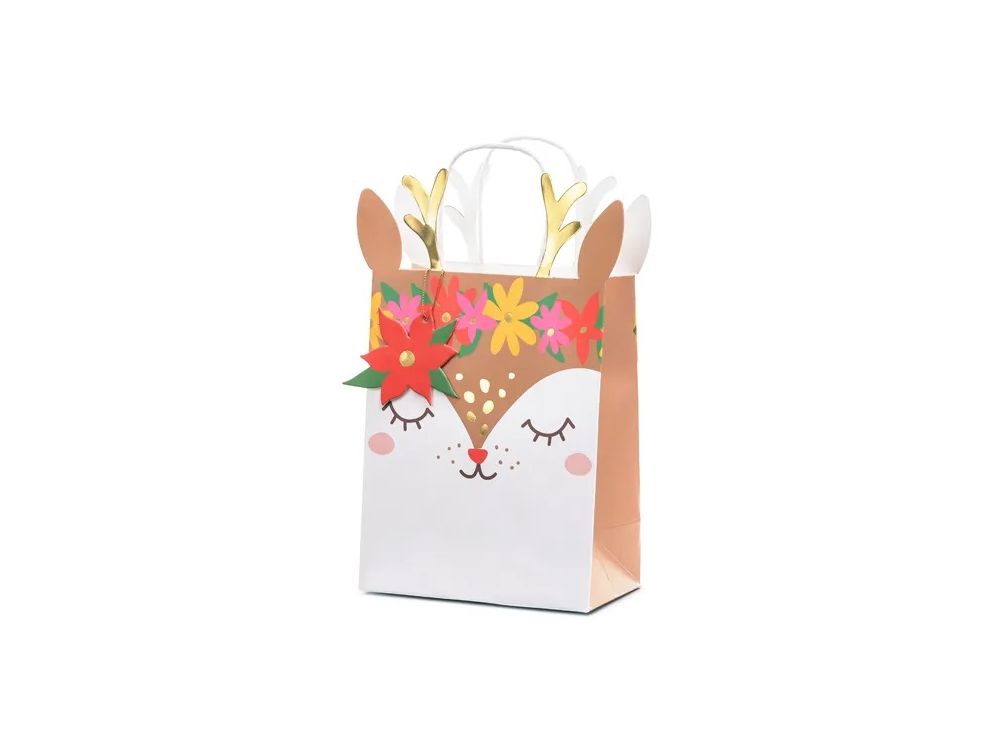 Torebka świąteczna na słodycze - PartyDeco - Jelonek, 20 x 30 cm