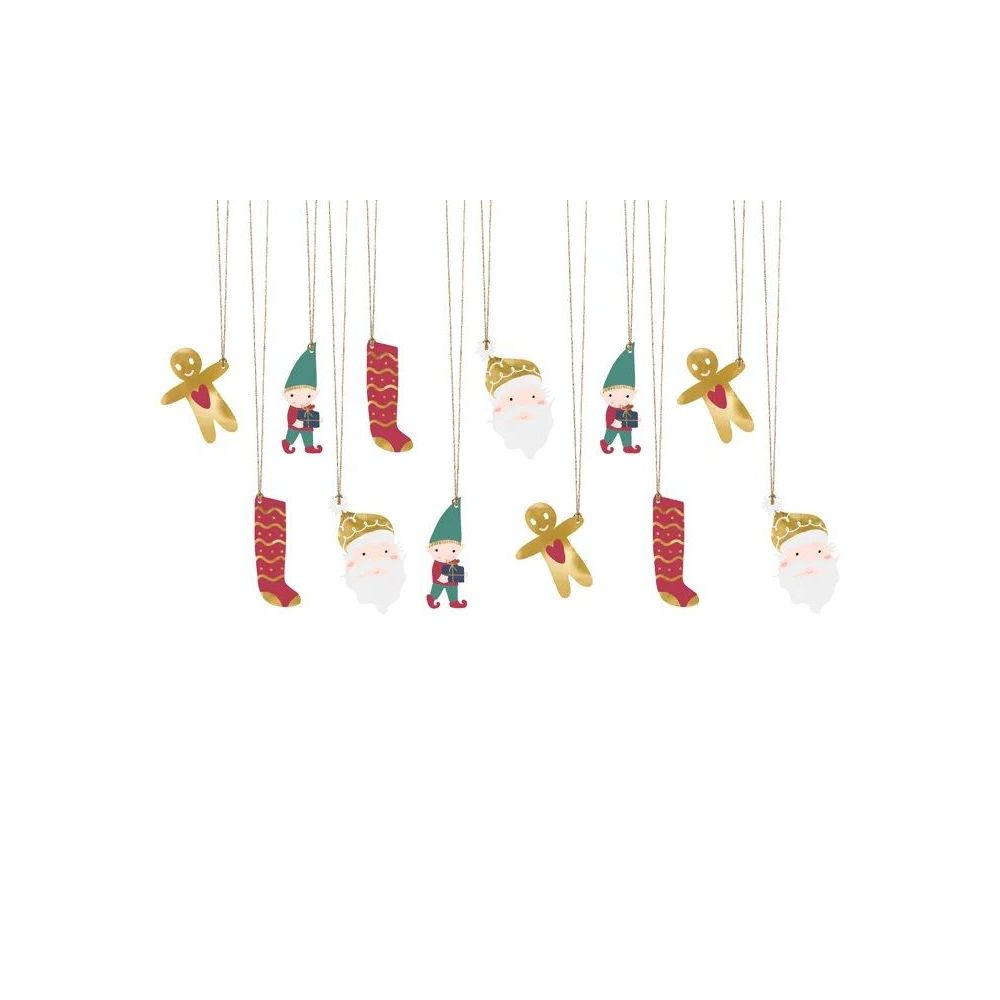 Christmas gift tags - PartyDeco - Santa Claus, mix 1, 12 pcs.