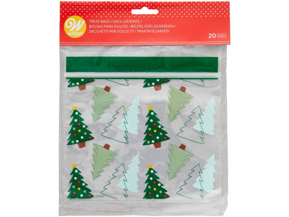 String bags for sweets, Christmas - Wilton - Holiday Trees, 20 pcs.