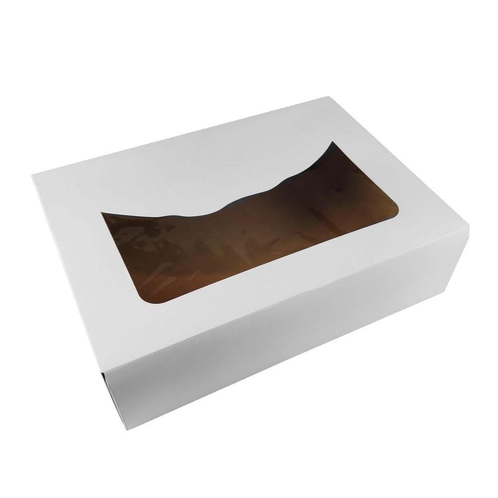 Pudełko na tort z oknem - Hersta - białe, 31 x 22 x 8 cm