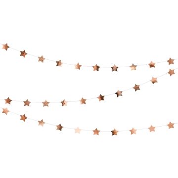 Decorative garland - PartyDeco - Stars, rose gold, 3.6 m