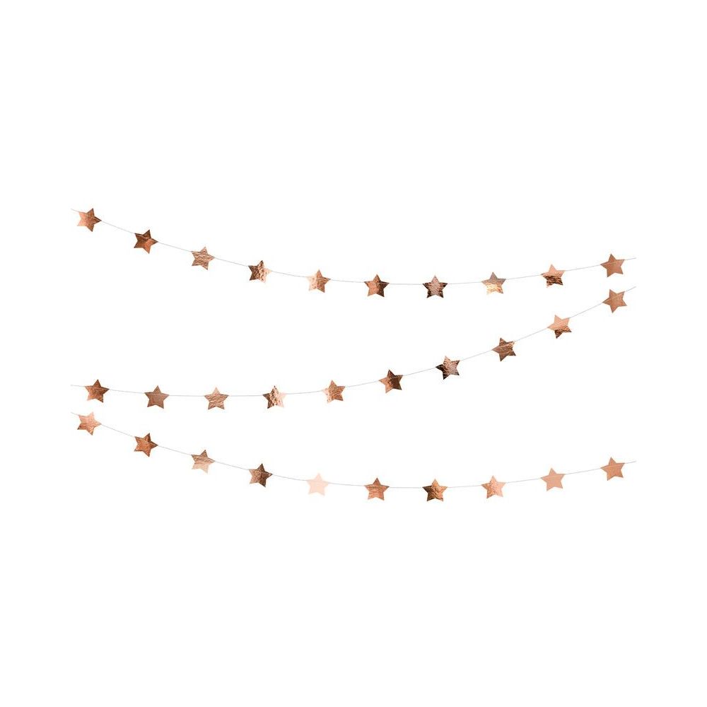 Decorative garland - PartyDeco - Stars, rose gold, 3.6 m