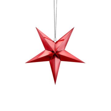 Decorative star - PartyDeco - red, paper, 30 cm