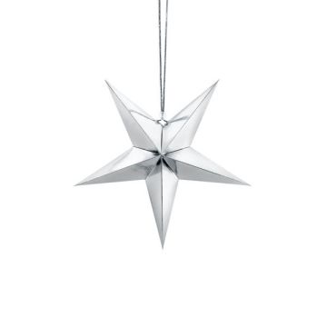 Decorative star - PartyDeco - silver, paper, 30 cm