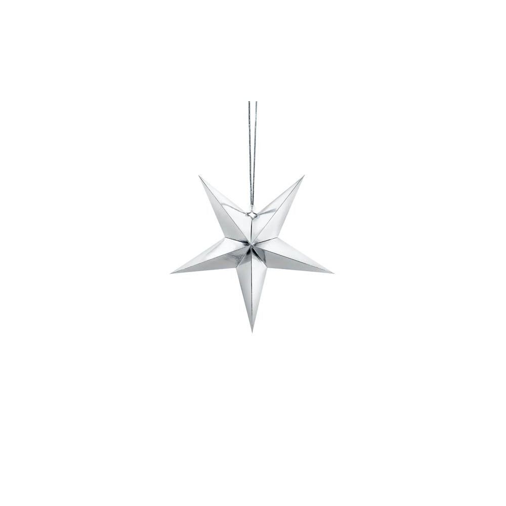 Decorative star - PartyDeco - silver, paper, 30 cm