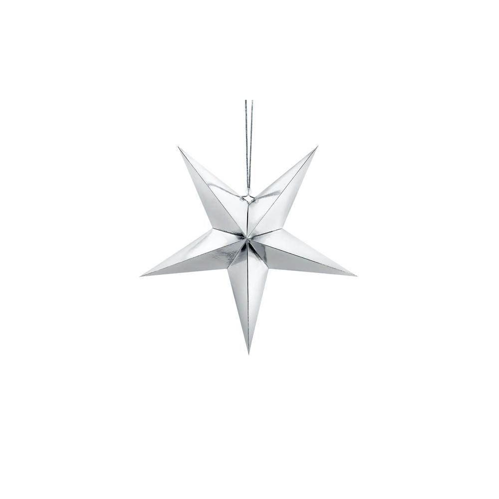 Gwiazda dekoracyjna - PartyDeco - srebrna, papierowa, 45 cm