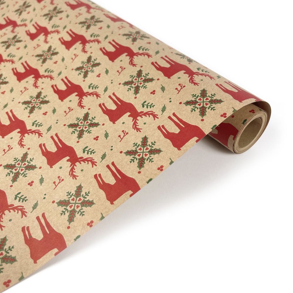 Gift wrapping paper, Reindeer - Clairefontaine - kraft, 35 cm x 5 m