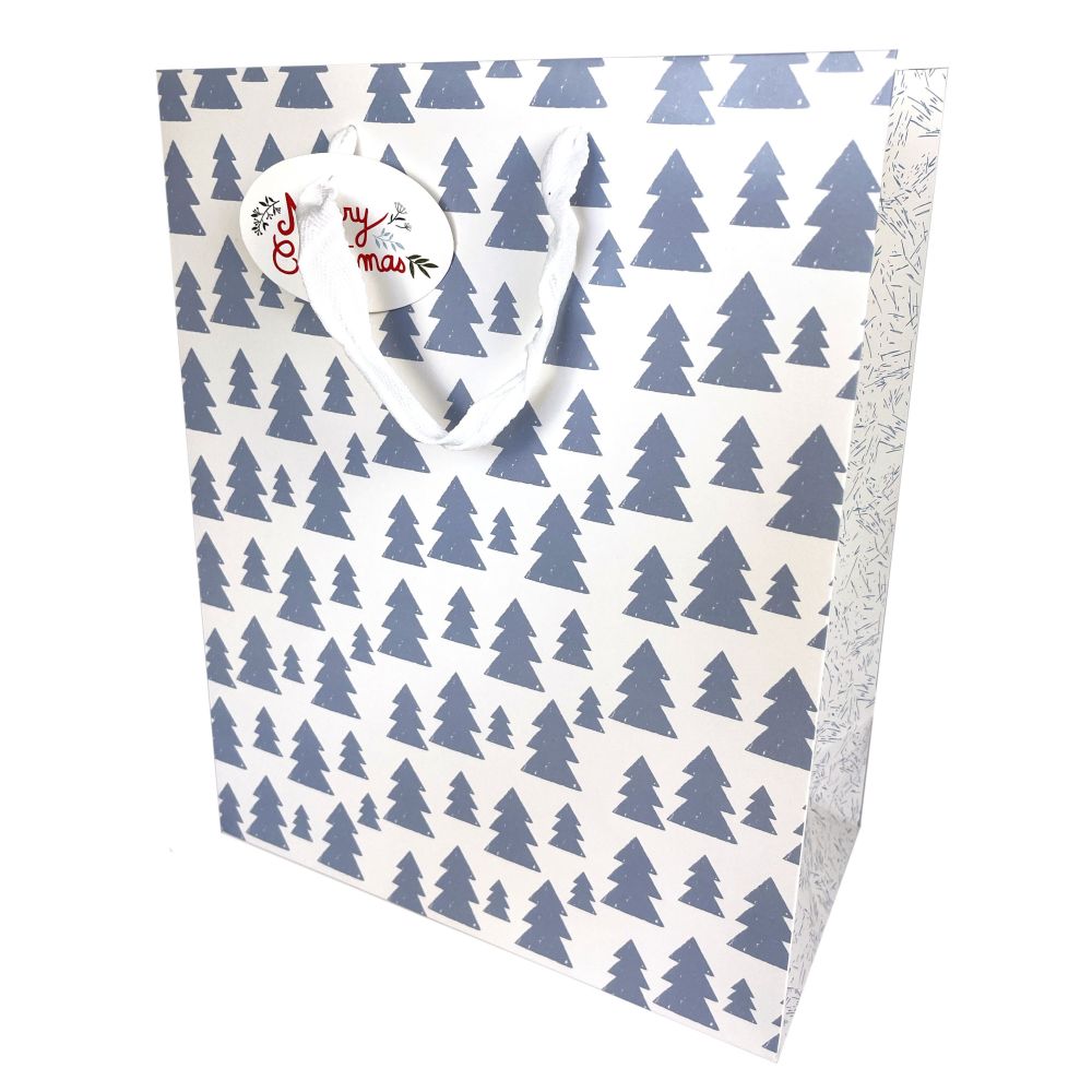Gift bag, Christmas trees - Clairefontaine - blue, 26.5 x 14 x 33 cm
