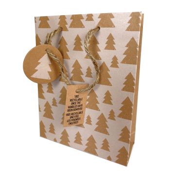 Gift bag, Christmas trees - Clairefontaine - kraft, 17 x 6 x 22 cm