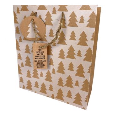 Gift bag, Christmas trees - Clairefontaine - kraft, 21.5 x 10.2 x 25.3 cm