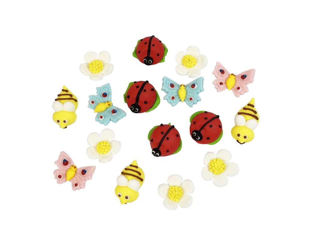 Sugar decorations for cake - Slado - Flowers and Insects, colorful mix, 16 pcs.