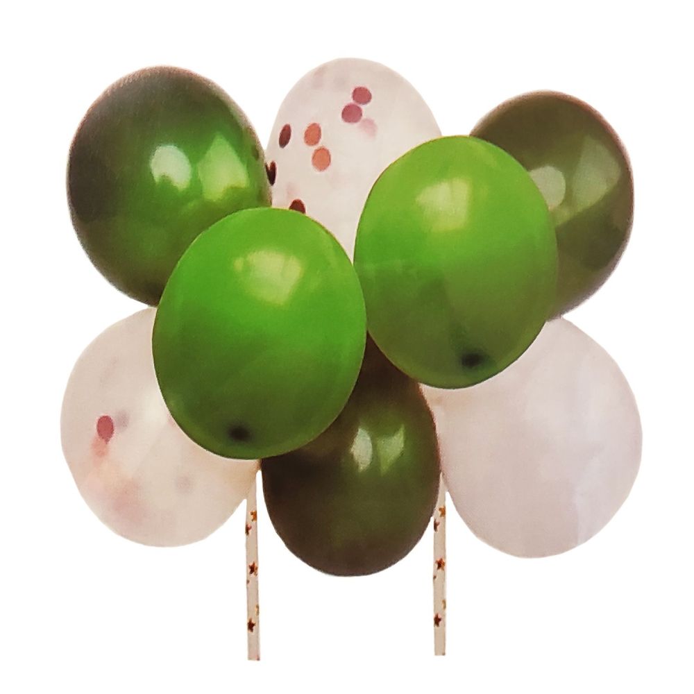 Birthday balloons for a cake - green mix, 13 elements