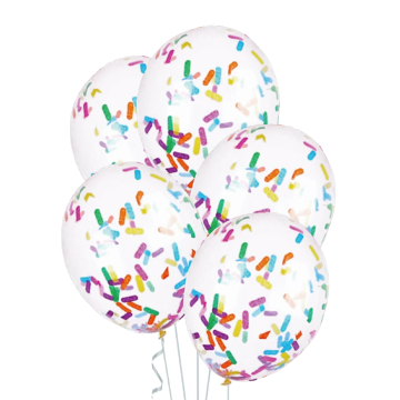 Latex balloons with confetti - mix, 30 cm, 5 pcs.