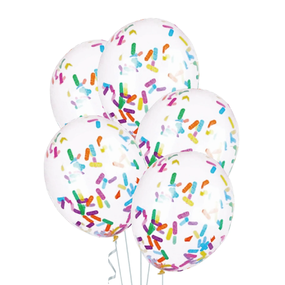 Latex balloons with confetti - mix, 30 cm, 5 pcs.