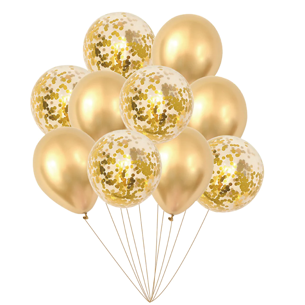 Balony lateksowe z konfetti - złote, 30 cm, 10 szt.