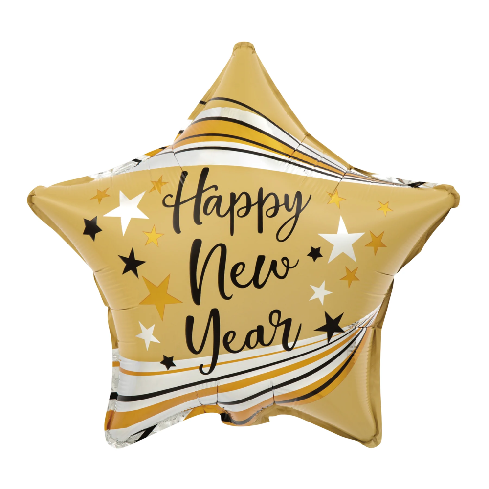 Balon foliowy - Happy New Year, złota gwiazda, 45 cm
