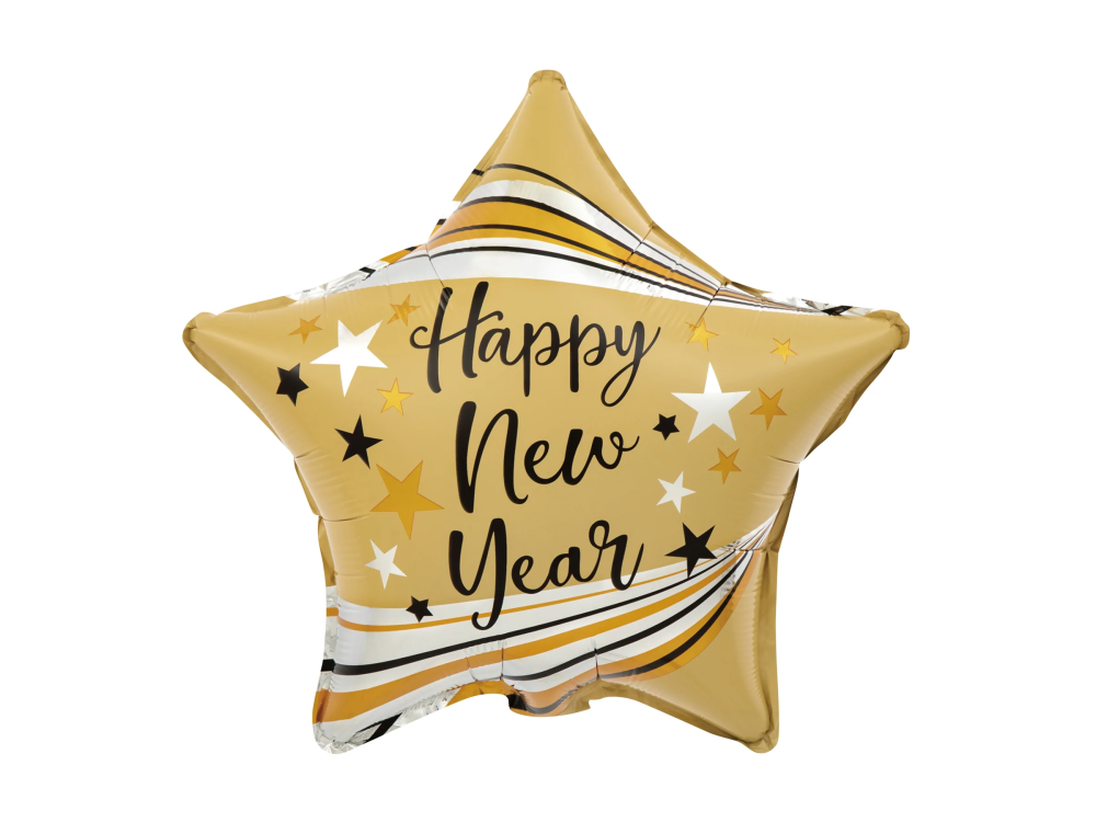 Balon foliowy - Happy New Year, złota gwiazda, 45 cm