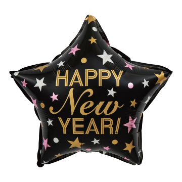 Foil balloon - Happy New Year, black star, 45 cm