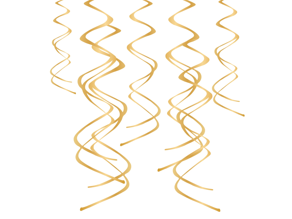 Hanging decoration - Swirls, gold, 60 cm, 5 pcs.