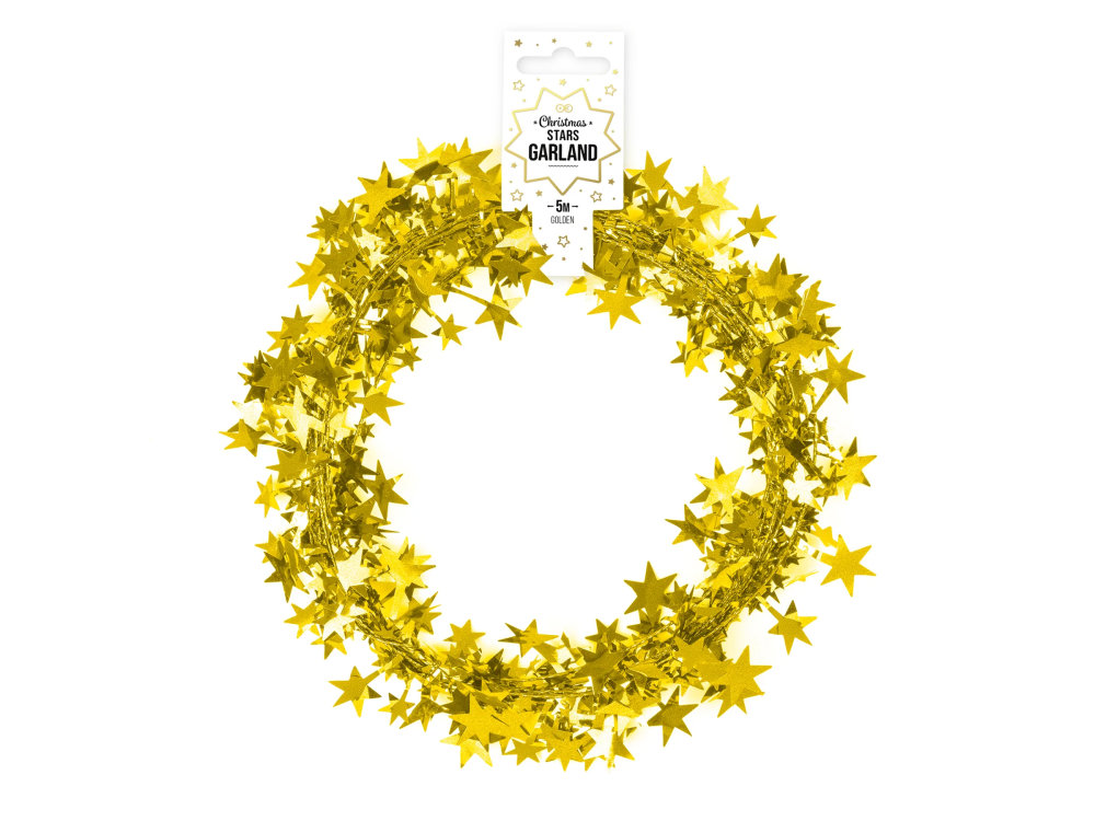 Decorative garland Stars - gold, 5 meters