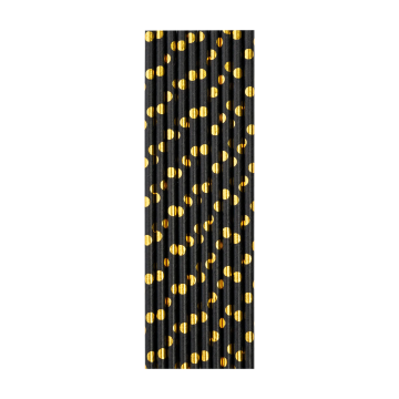 Paper straws - black, golden dots, 19.5 cm, 10 pcs.