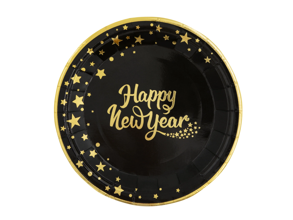 Paper plates - Happy New Year black 18 cm 6 pcs