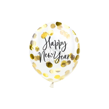 Balony lateksowe z konfetti - PartyDeco - Happy New Year, 27 cm, 3 szt.